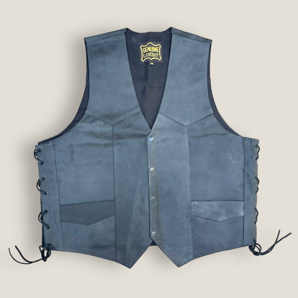 Genuine Leather Men’s Black Motorcycle Vest Size: 48